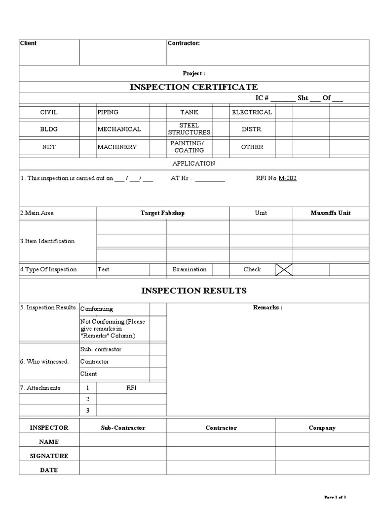 Inspection Certifate 403-1 | PDF | Computers | Technology & Engineering