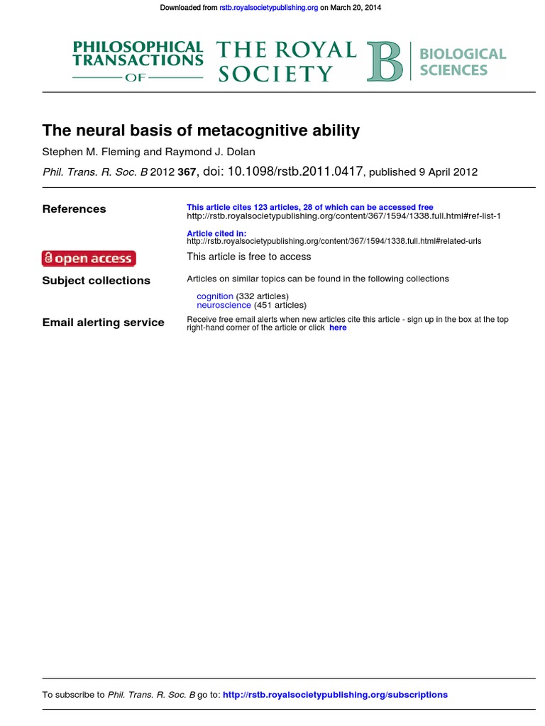 Neural Basis Metacognitive Ability | PDF | Prefrontal Cortex ...