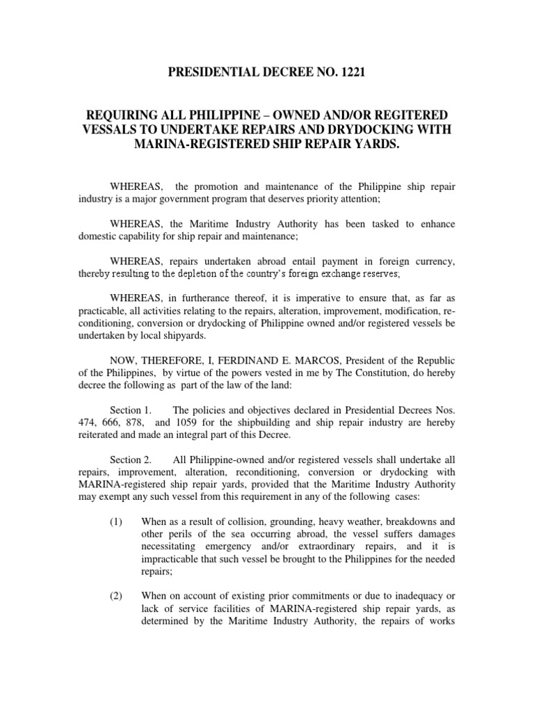 Presidential Decree 1221 | PDF | Ship Transport | Ships