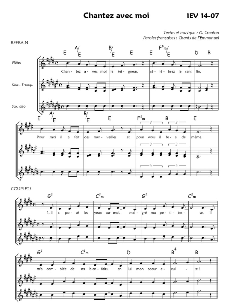 Chantez Avec Moi Fl Cl Tr Saxa Iev 14 07 Chansons Divertissement General