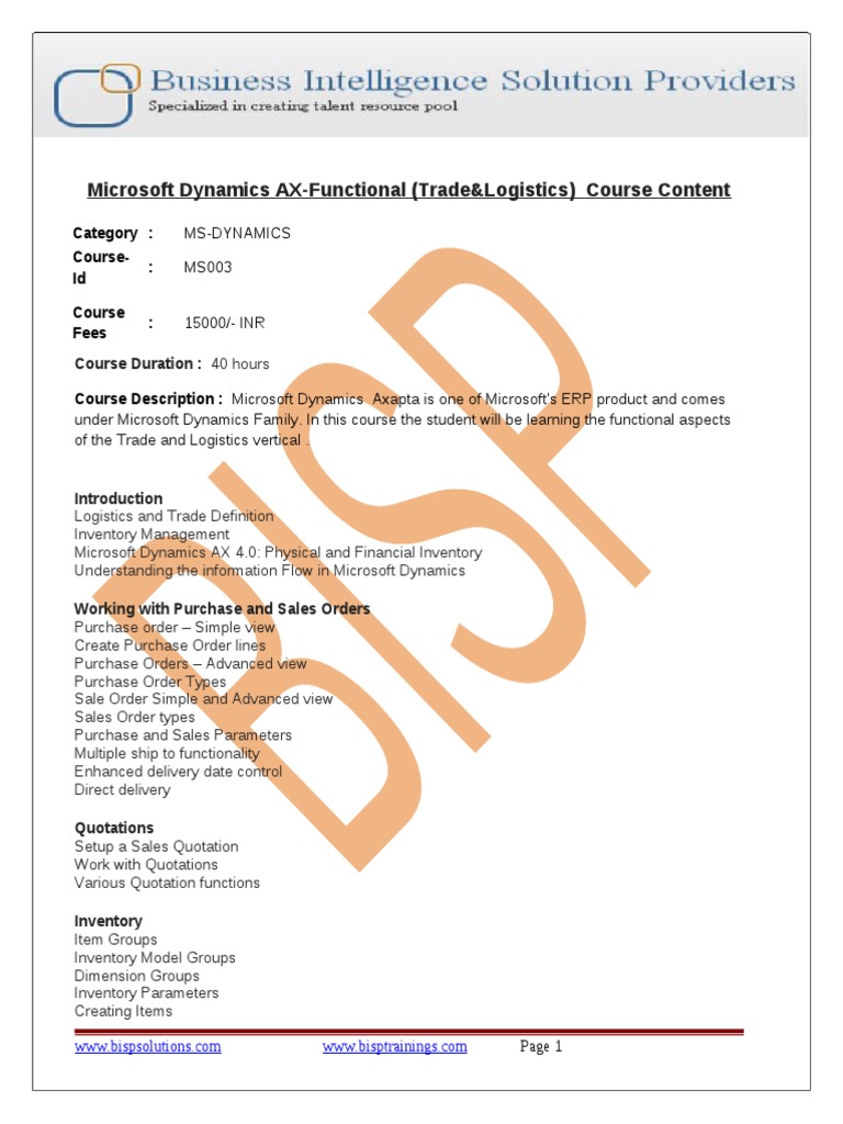Dynamics AX Trade & Logistics Course | PDF | Technology & Engineering