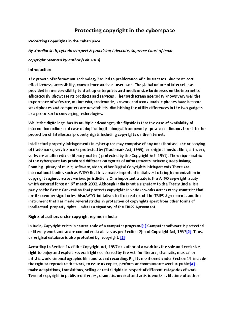 Copyright Protection in Cyberspace | PDF | Copyright Infringement ...