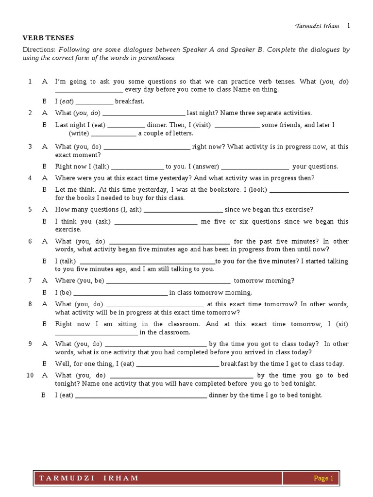 Practice Using Verb Tenses | PDF | Language Arts & Discipline