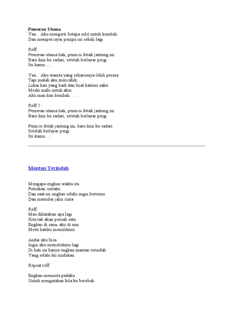 Teks Lagu Satu Hal Yang Kurindu Terkait Teks