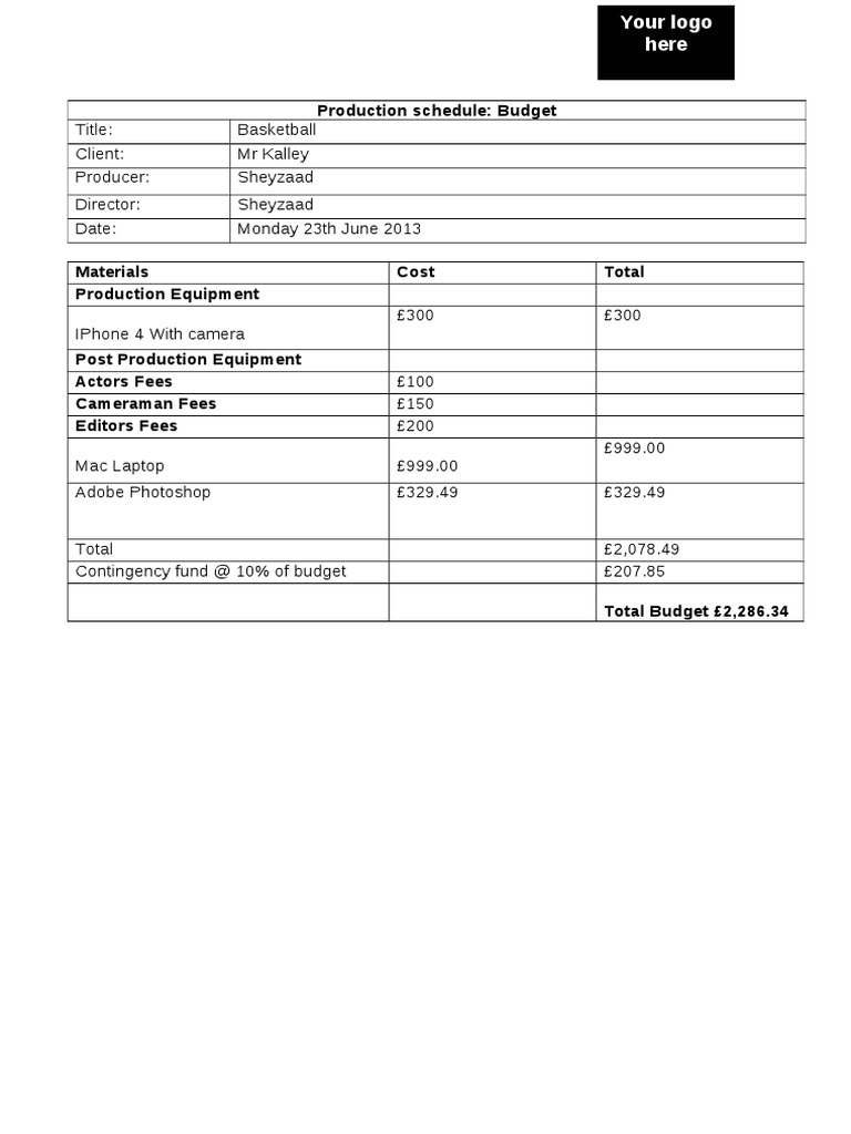 Video Production Budget Breakdown | PDF