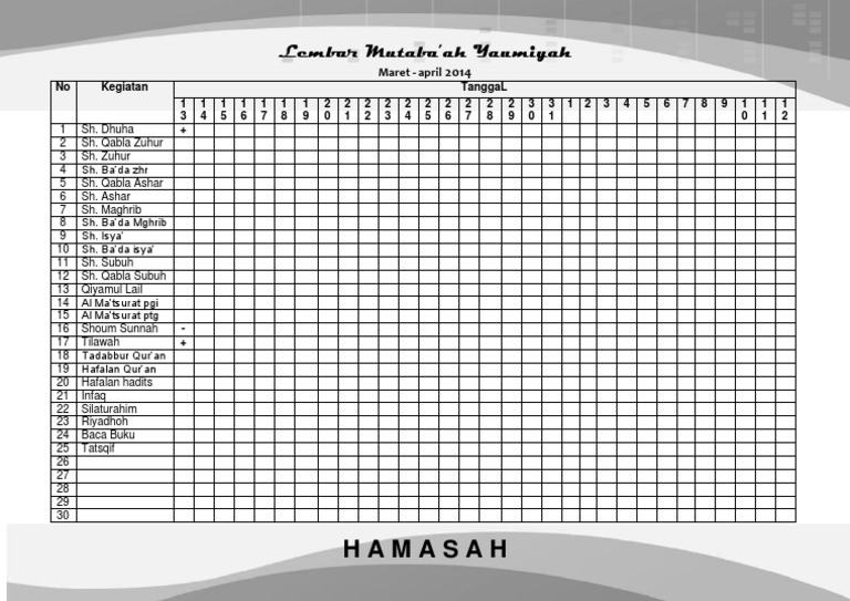 Hamasah Lembar Mutaba Ah Yaumiyah