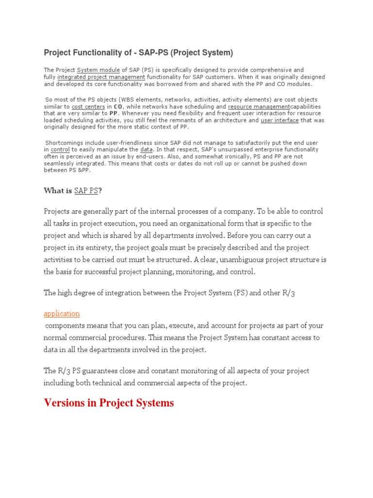 SAP PS Functionality | PDF | Computing | Computing And Information ...