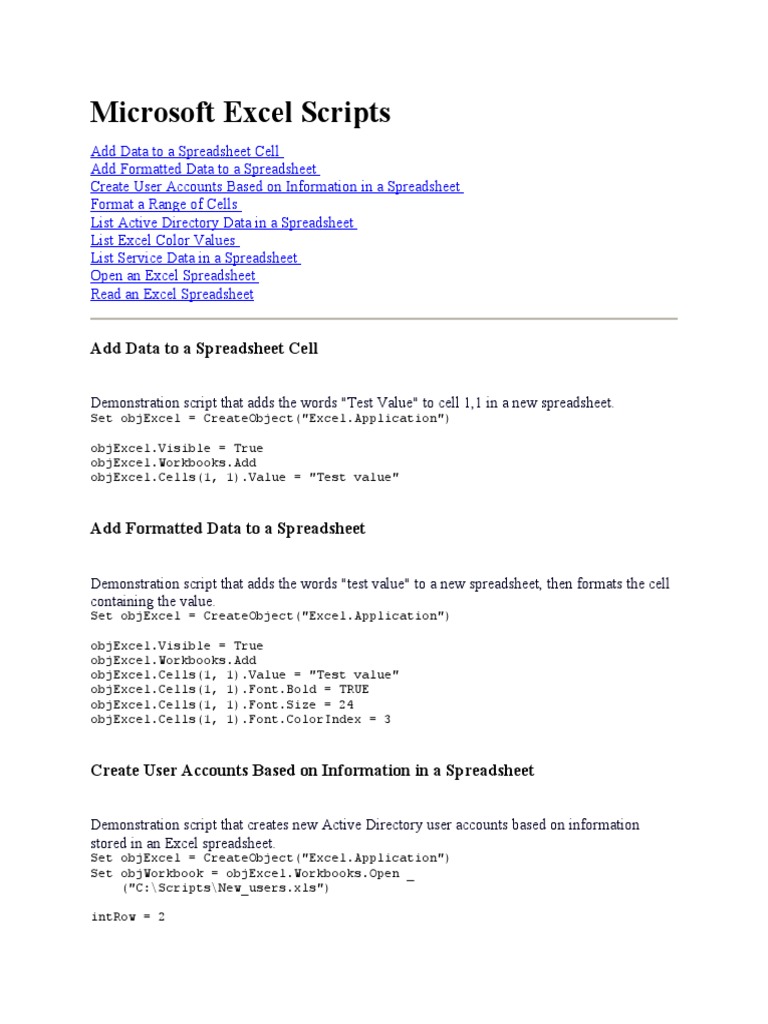 Microsoft Excel Scripts | PDF | Microsoft Excel | Spreadsheet
