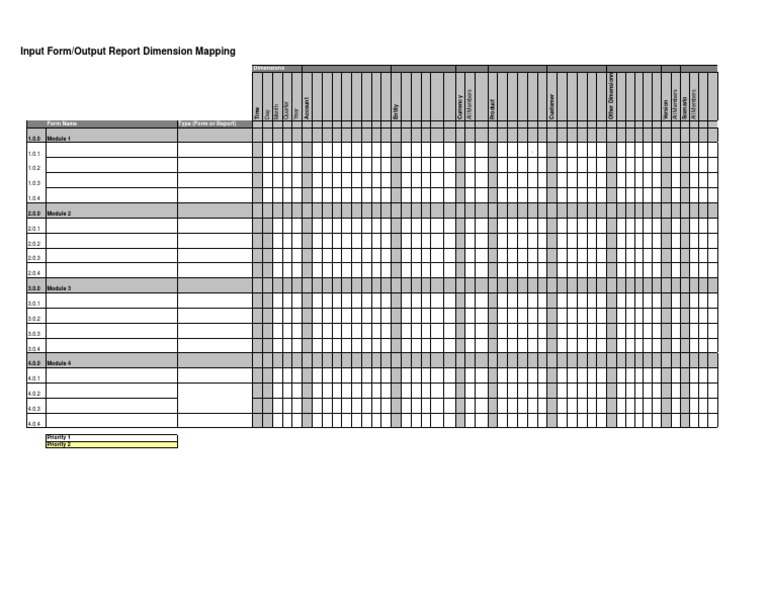 Input Form/Output Report Dimension Mapping: Dimensions | PDF