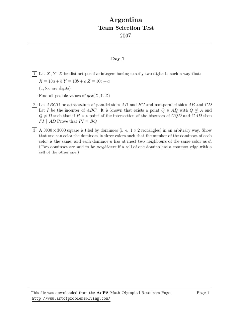 Argentina Team Selection Test 2007 | PDF