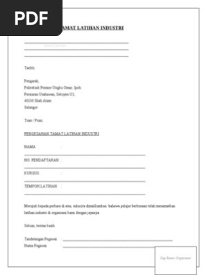 Contoh Surat Pengesahan Tamat Latihan Industri Pdf