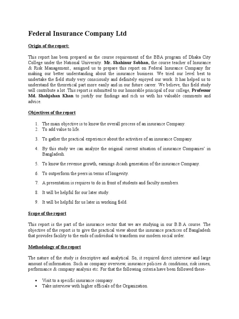 Federal Insurance Company LTD | PDF | Career & Growth | Business