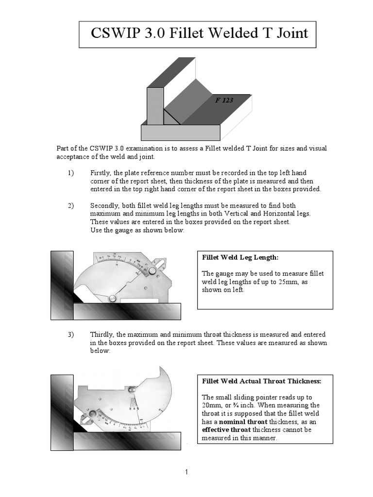 CSWIP 3.0 Practical Fillet Welded T Joint Instruction Sheet | PDF ...