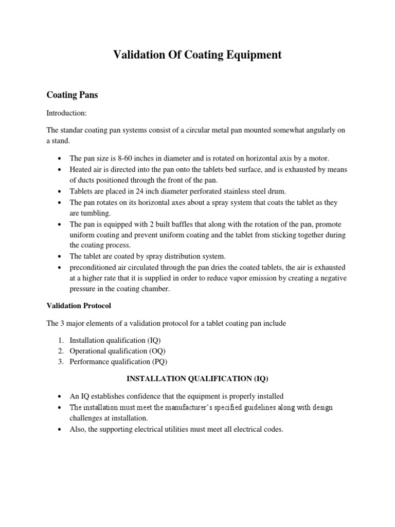 Coating Equipment Validation Protocol | PDF | Verification And ...