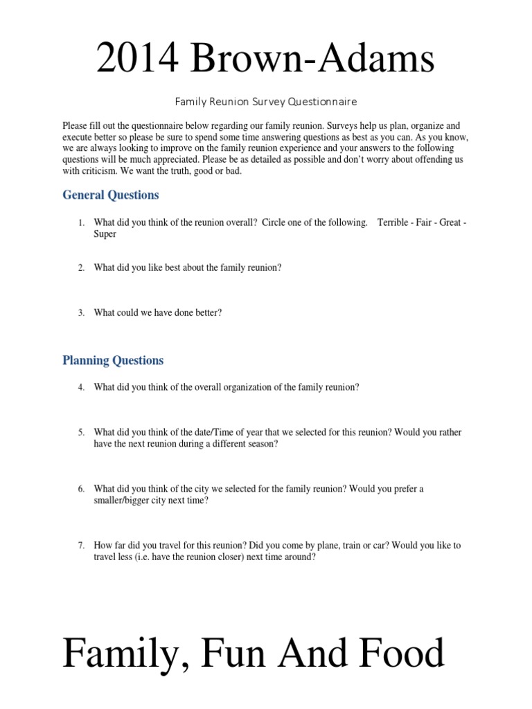 Family Reunion Survey Questionnaire | PDF | Survey Methodology