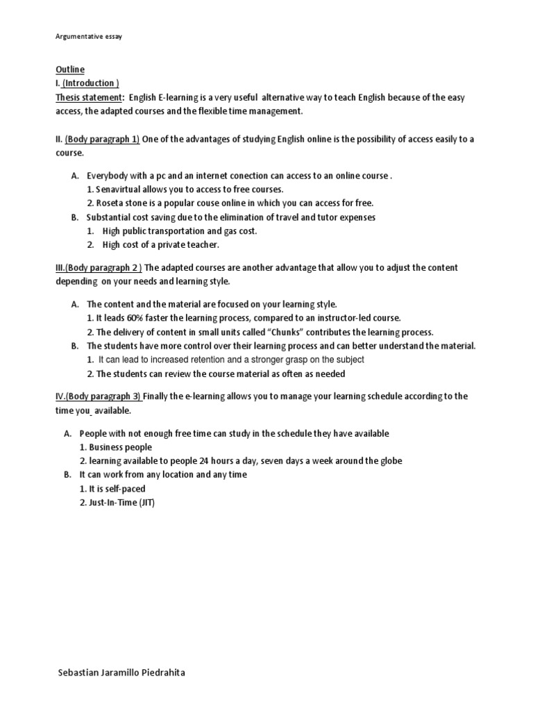 Outline Argumentative Essay Educational Technology Computing
