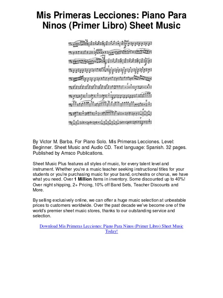 Mis Primeras Lecciones Piano para Ninos Primer Libro Sheet Music | PDF ...