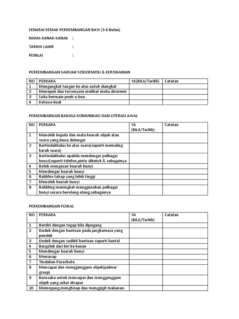 Senarai Semak Perkembangan Bayi Pdf