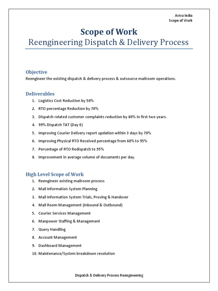 Scope of Work Mailroom Process Reengineering PDF Courier Mail
