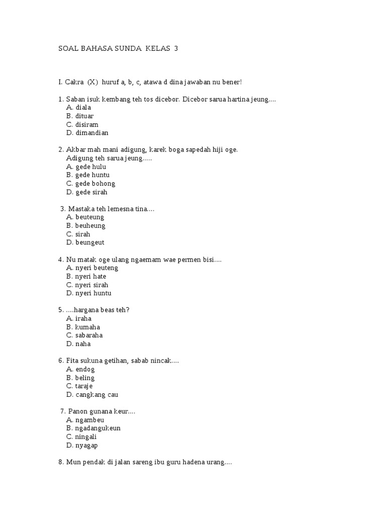 Soal Bahasa Sunda Kelas 3 Pdf