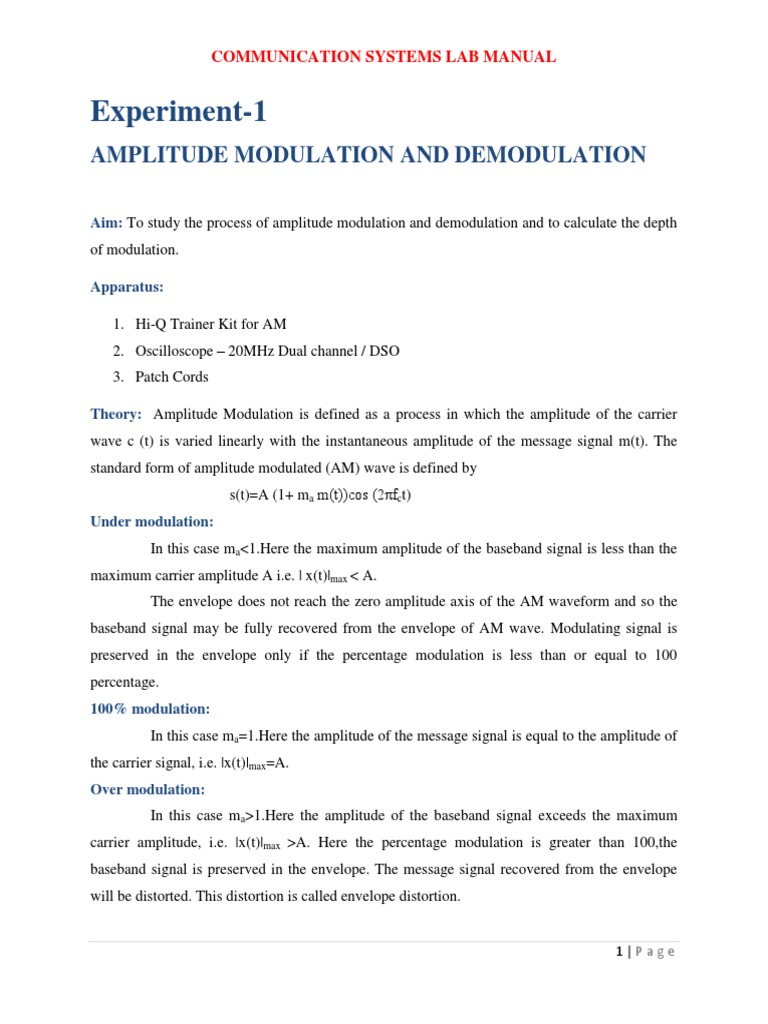 AM and FM Modulation Lab Manual | PDF | Frequency Modulation | Sound ...