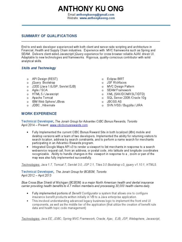 Web Developer with Java & API Expertise | PDF | Microsoft Excel ...