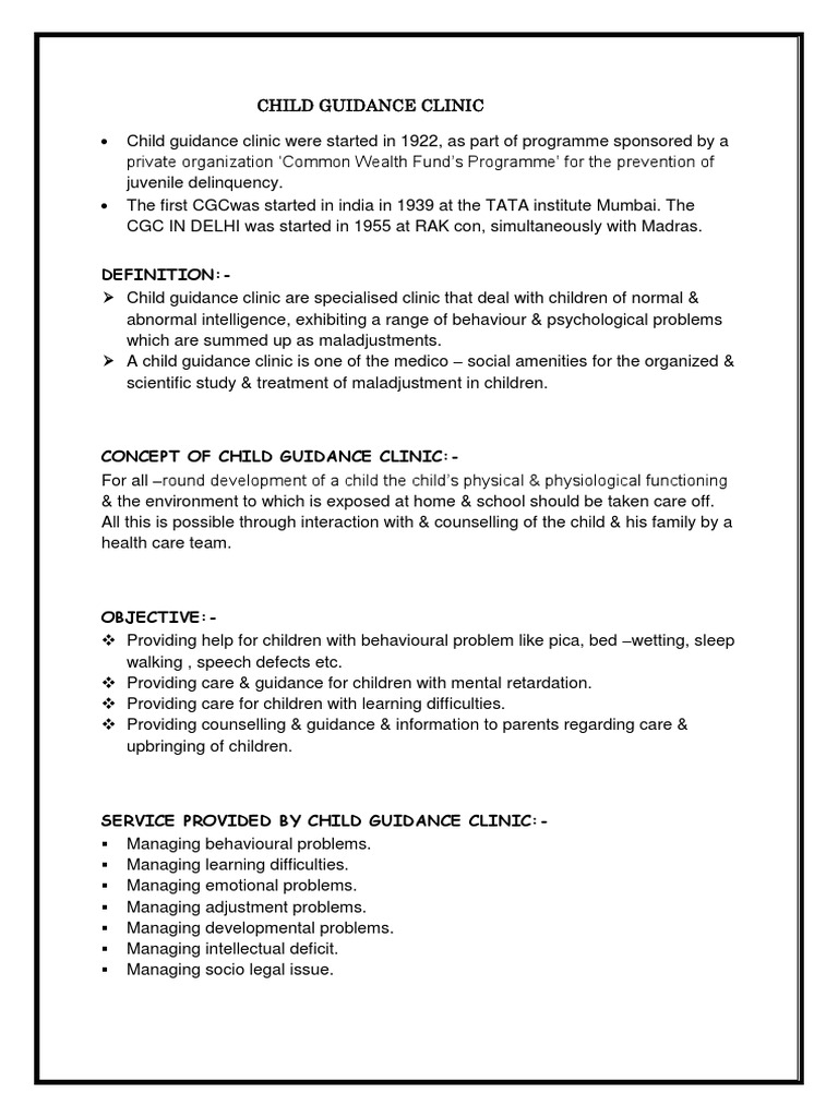 Child Guidance Clinic | PDF | Psychotherapy | Chronic Condition