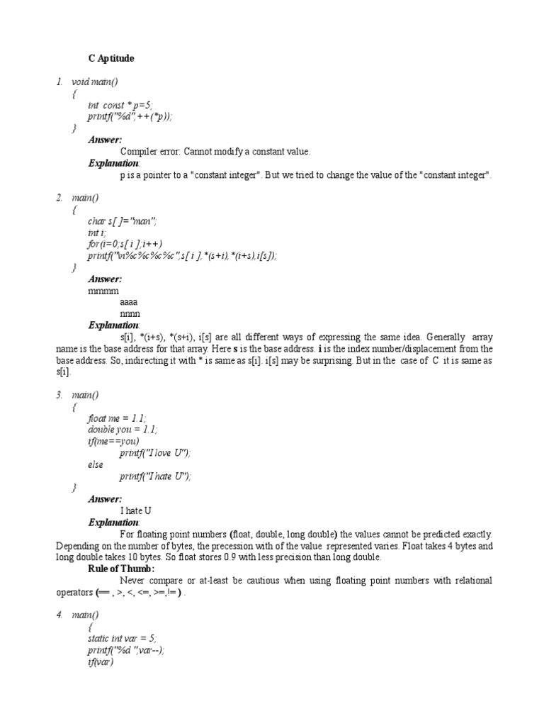C Programming Skills Assessment Guide | PDF | Pointer (Computer ...
