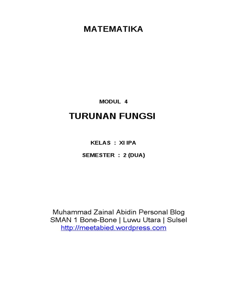 Modul Matematika Kelas Xi Turunan Fungsi