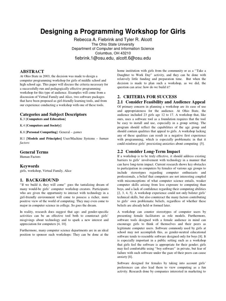 Designing A Programming Workshop For Girls | PDF | Computer Programming ...