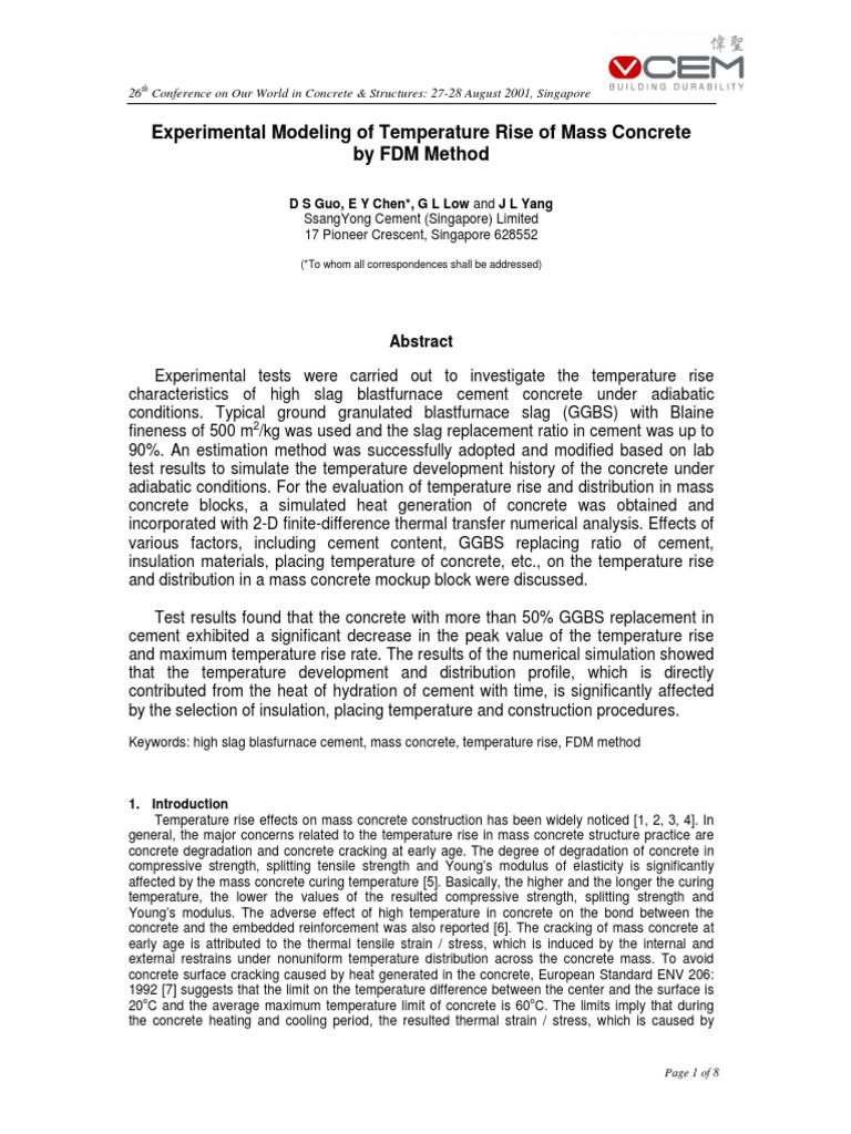 Temperature Rise in Mass Concrete Analysis | PDF | Thermal Conduction ...