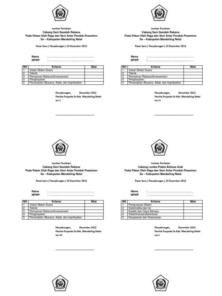 Contoh Format Penilaian Lomba Puisi Ada Lomba
