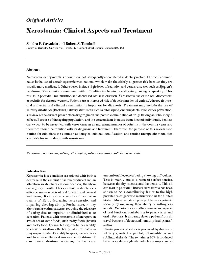 Xerostomia Clinical Aspects and Treatment PDF Saliva Health Sciences