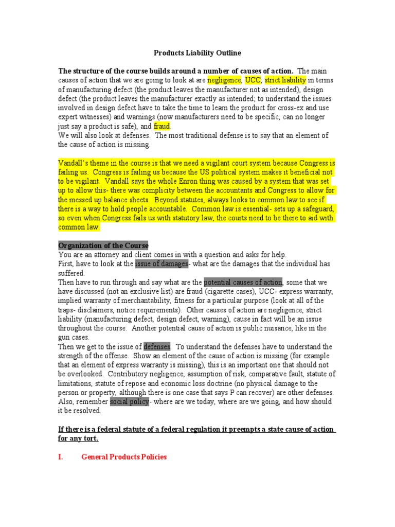 Products Liability Course Overview | PDF | Product Liability | Implied ...