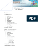 Honesty, Integrity, Accountability: Official List of Officers A.Y. 2014-2015