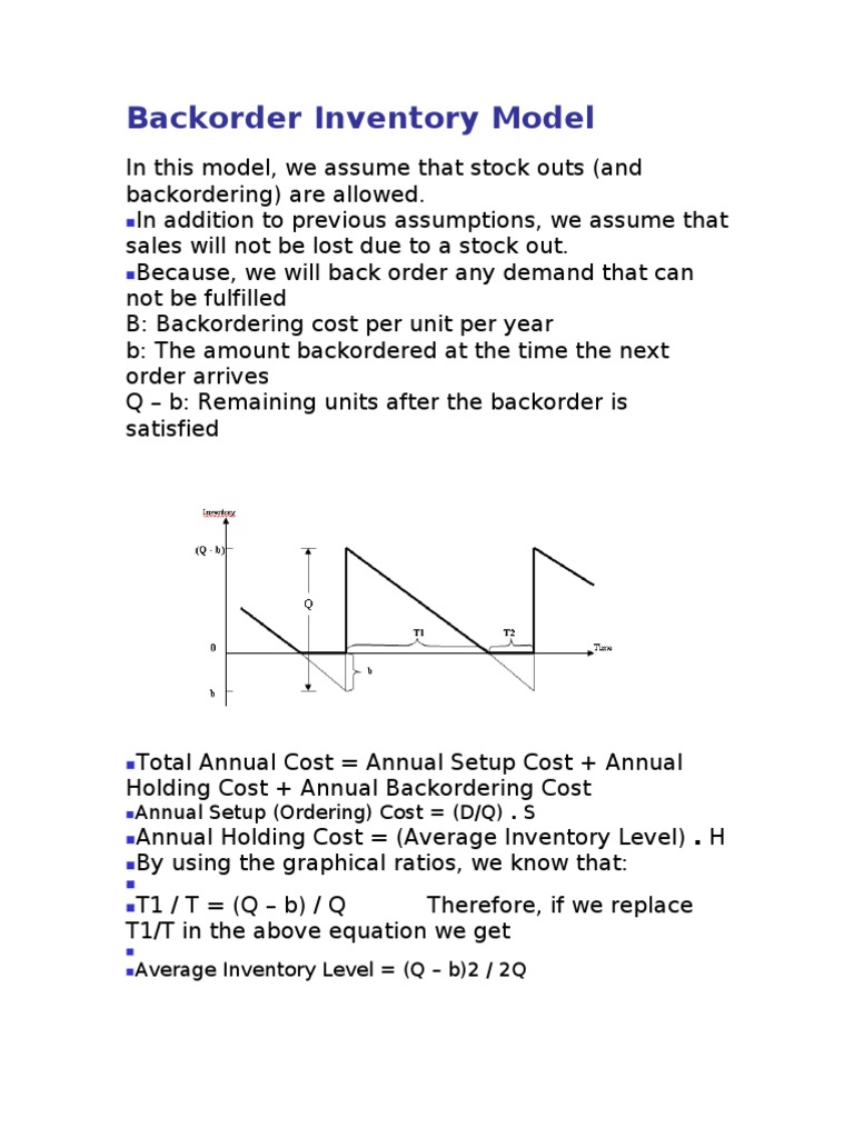 Backorder Inventory Model | PDF | Inventory | Prices