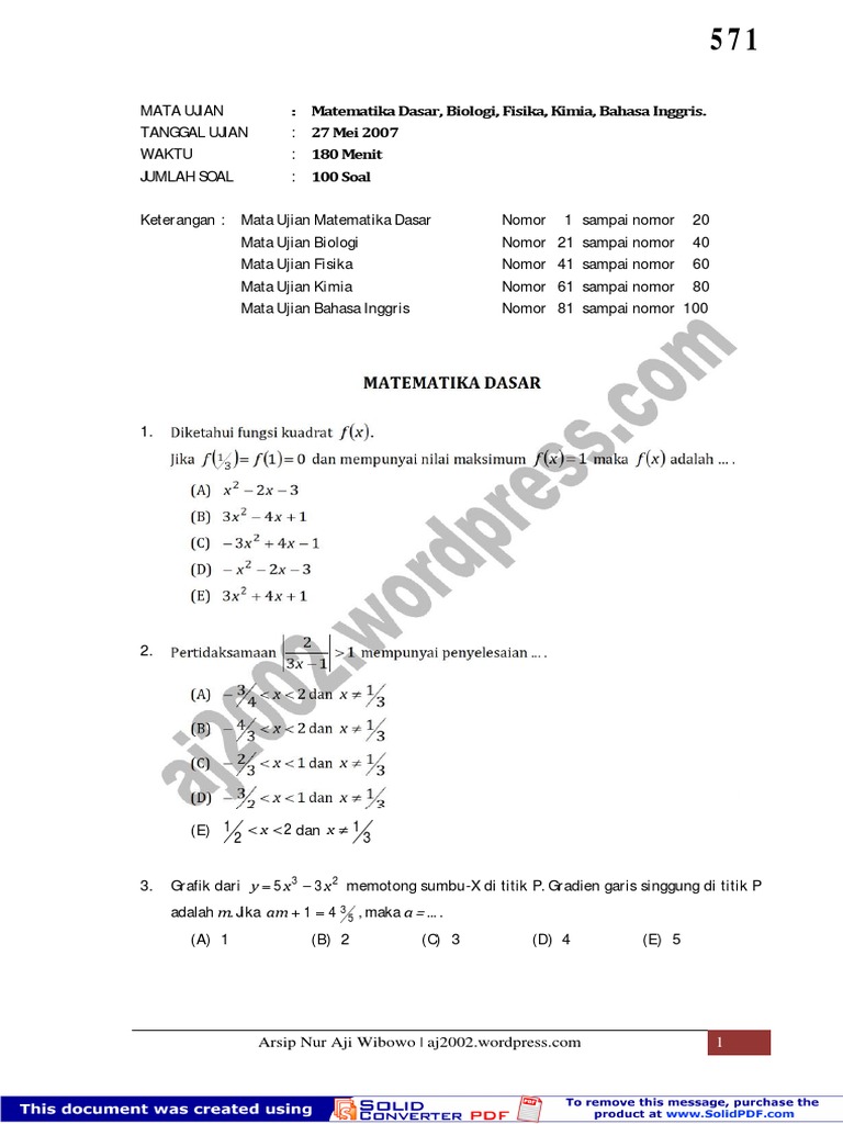 Soal Um Undip 2007 Kemampuan Ipa 571