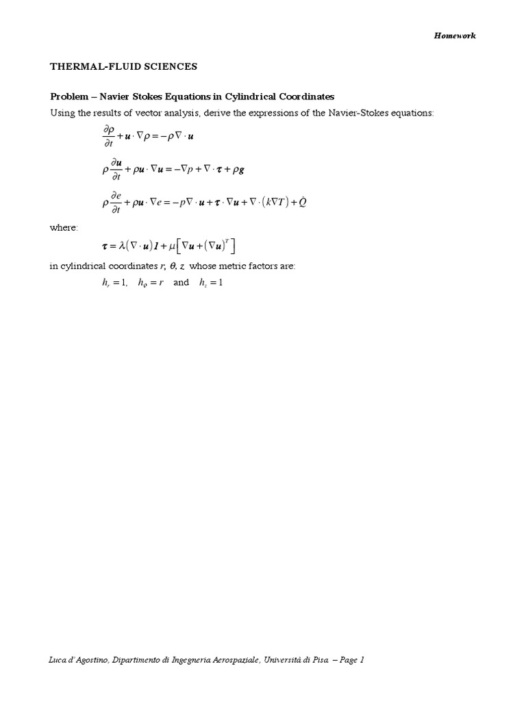 Navier-Stokes in Cylindrical Coordinates | PDF | Scientific Theories ...