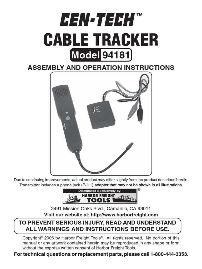 Harbor Freight Cable Tracker PDF Electrical Connector Telephone