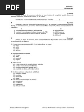 Variante Bac Biologie Anatomie Rezolvate