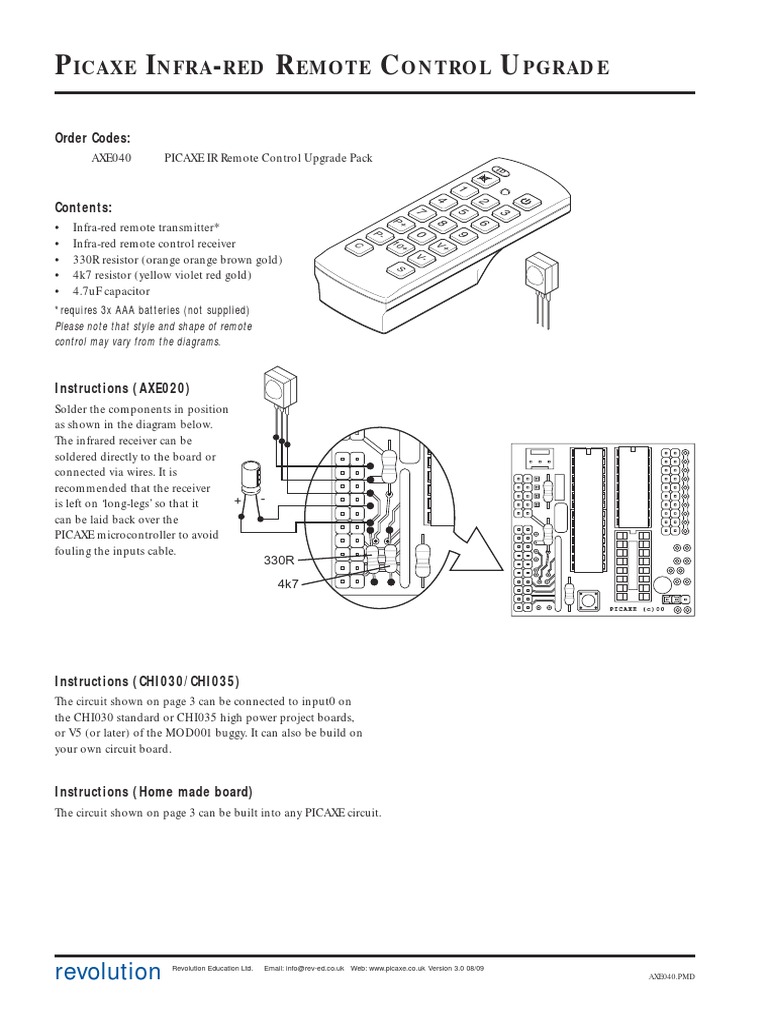 P I - R C U: Icaxe Nfra RED Emote Ontrol Pgrade | PDF | Remote Control ...