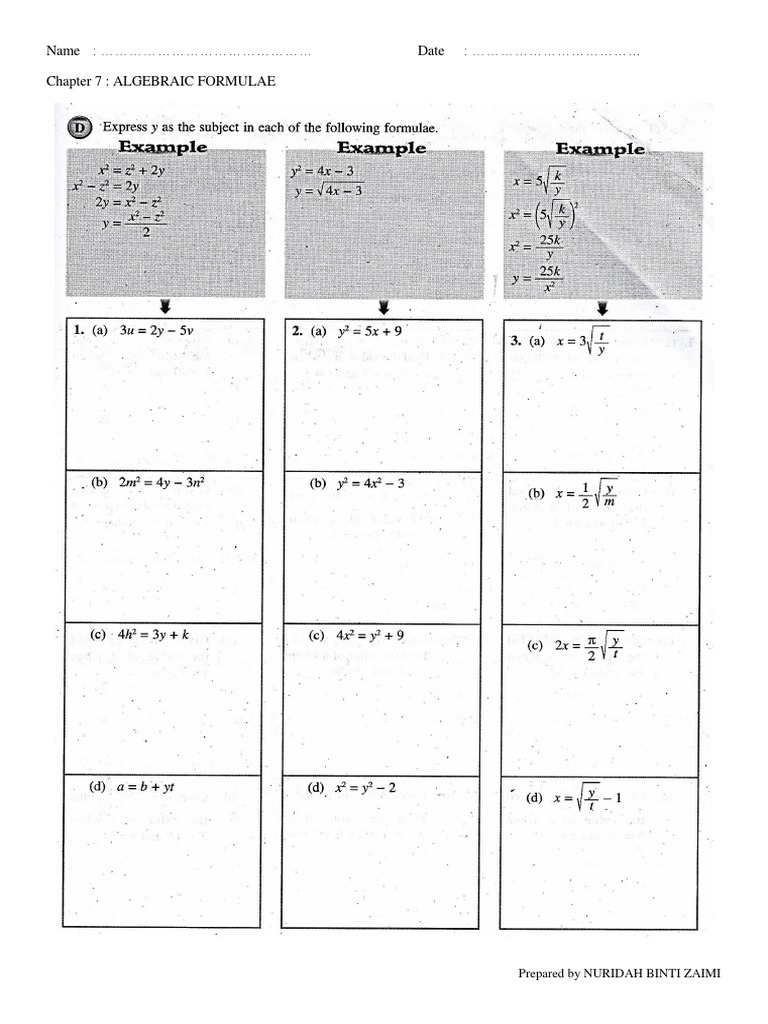 Algebraic Formulae for Class 8 | PDF | Algebra | Teaching Mathematics