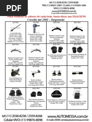 Catálogo de Peças Corolla 2001 | PDF | Negócios | Tecnologia e