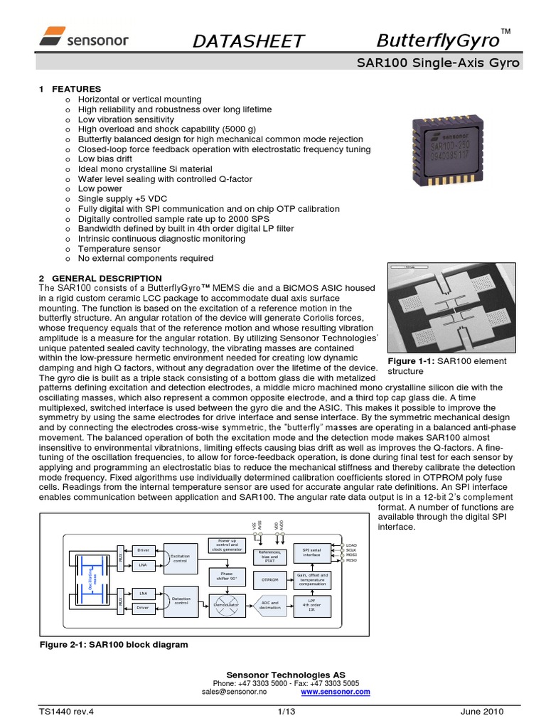 Datasheet Sar100 Robust Gyro Sensor Ts1440 r4 | PDF | Electronic ...