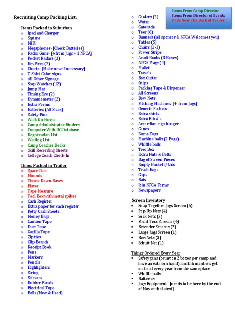 Essential Recruiting Camp Packing List | PDF