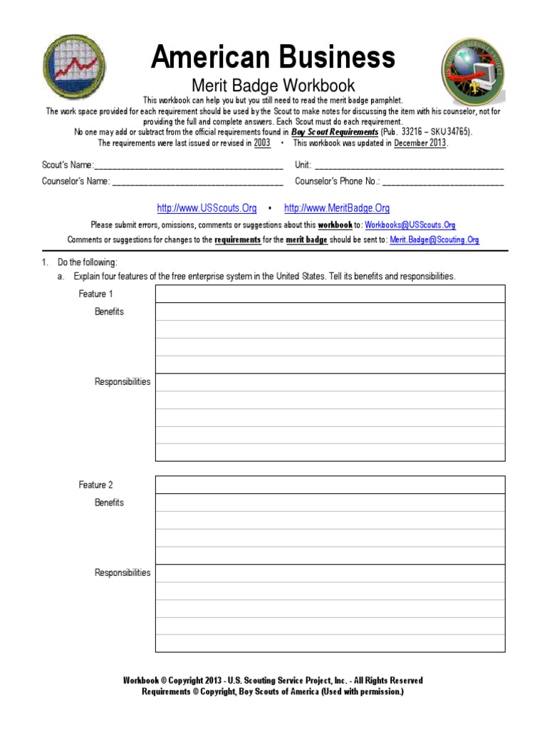 American Business Merit Badge Workbook PDF Boy Scouts Of America