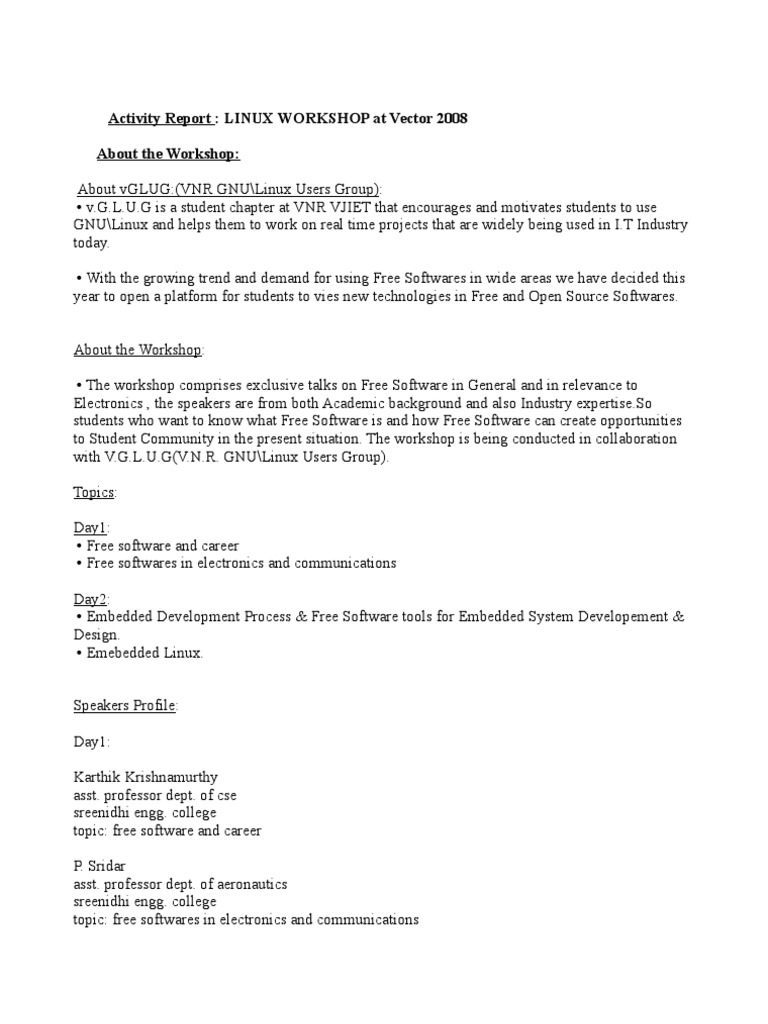Linux Workshop Activity Report 2008 | PDF