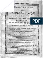 Testamento Politico Del Cardenal Duque de Richelieu Primer Ministro de Francia en El Reynado de Luis Xiii