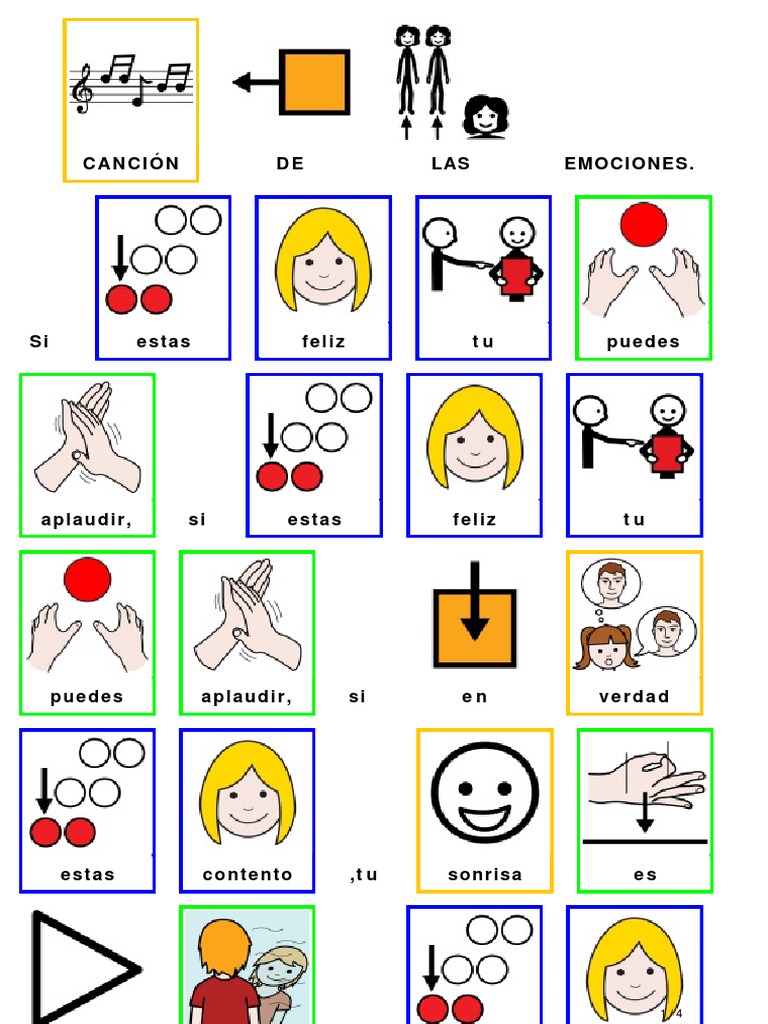 Cancion de Las Emociones Pictogramas | PDF | Artes del Lenguaje y ...