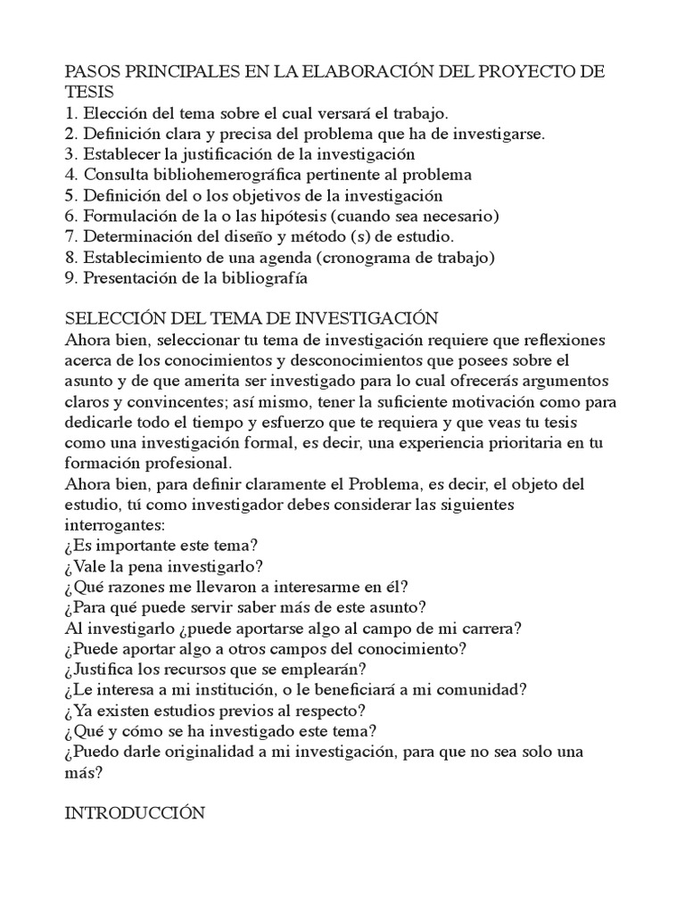 Pasos para Elaborar un Proyecto de Tesis | PDF | Hipótesis | Teoría